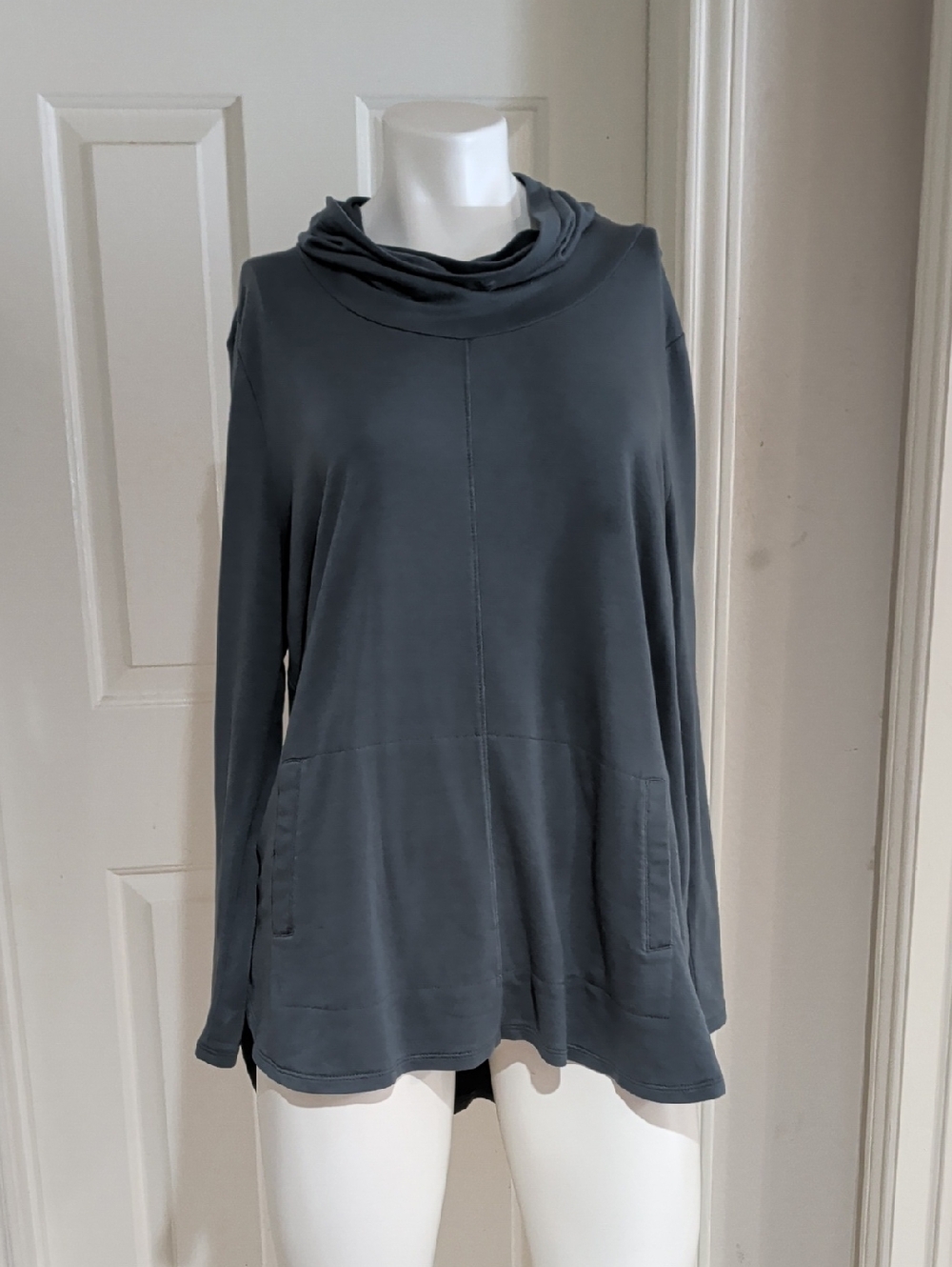 Cozy Funnel Neck Long Sleeve Tunic - Slate Gray Women's Large Petite